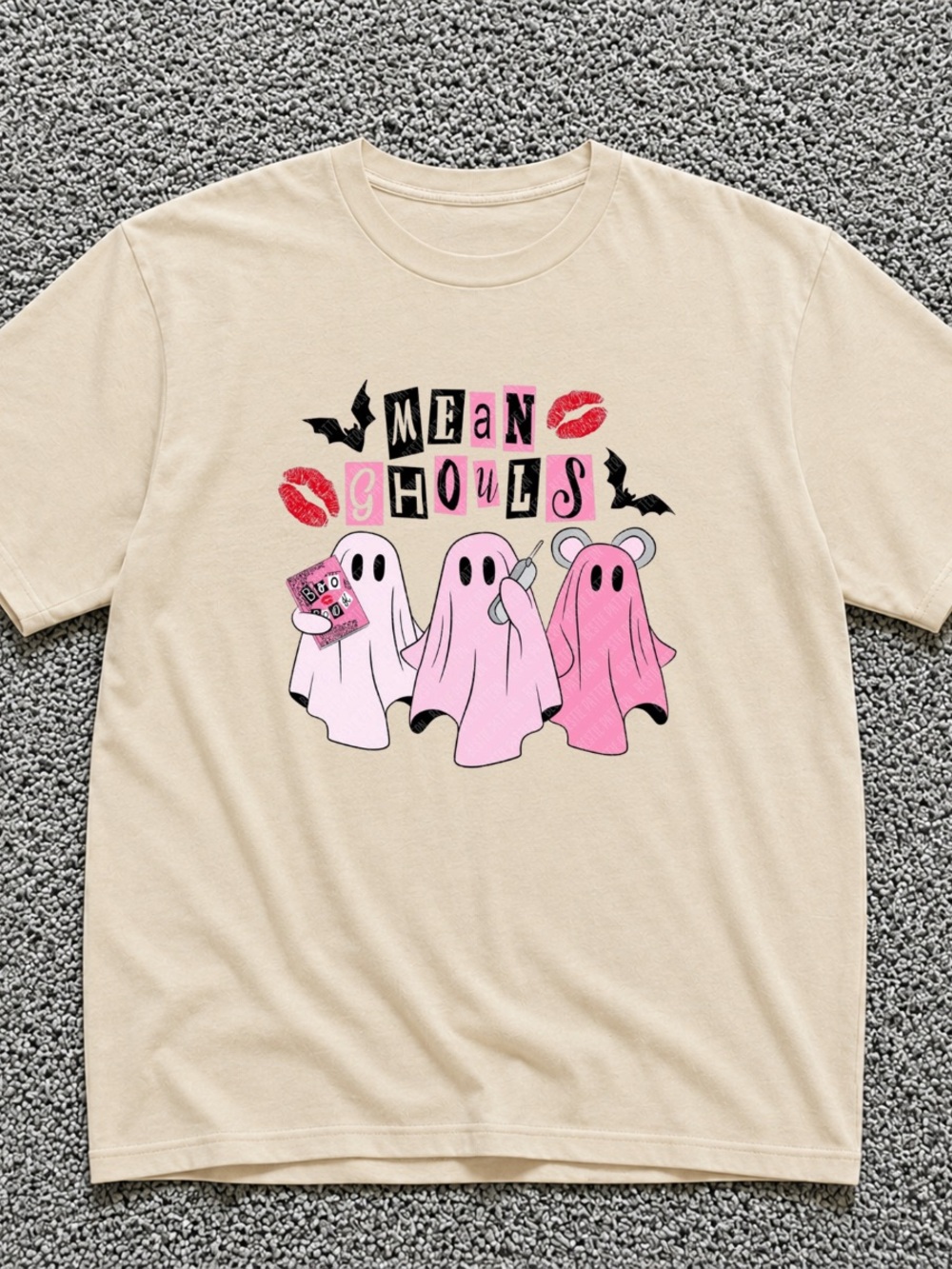 Mean Ghouls Pink Ghost Graphic Tee Unisex Off White